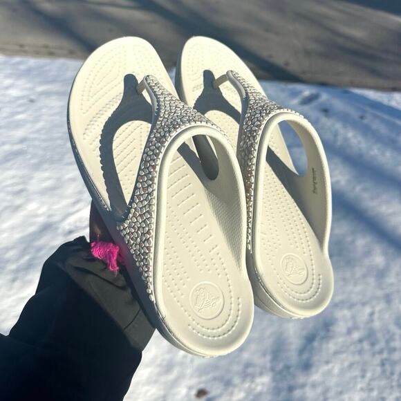 Crocs Sloane Women’s Embellished Flip Flops Size 11 White - Picture 9 of 9